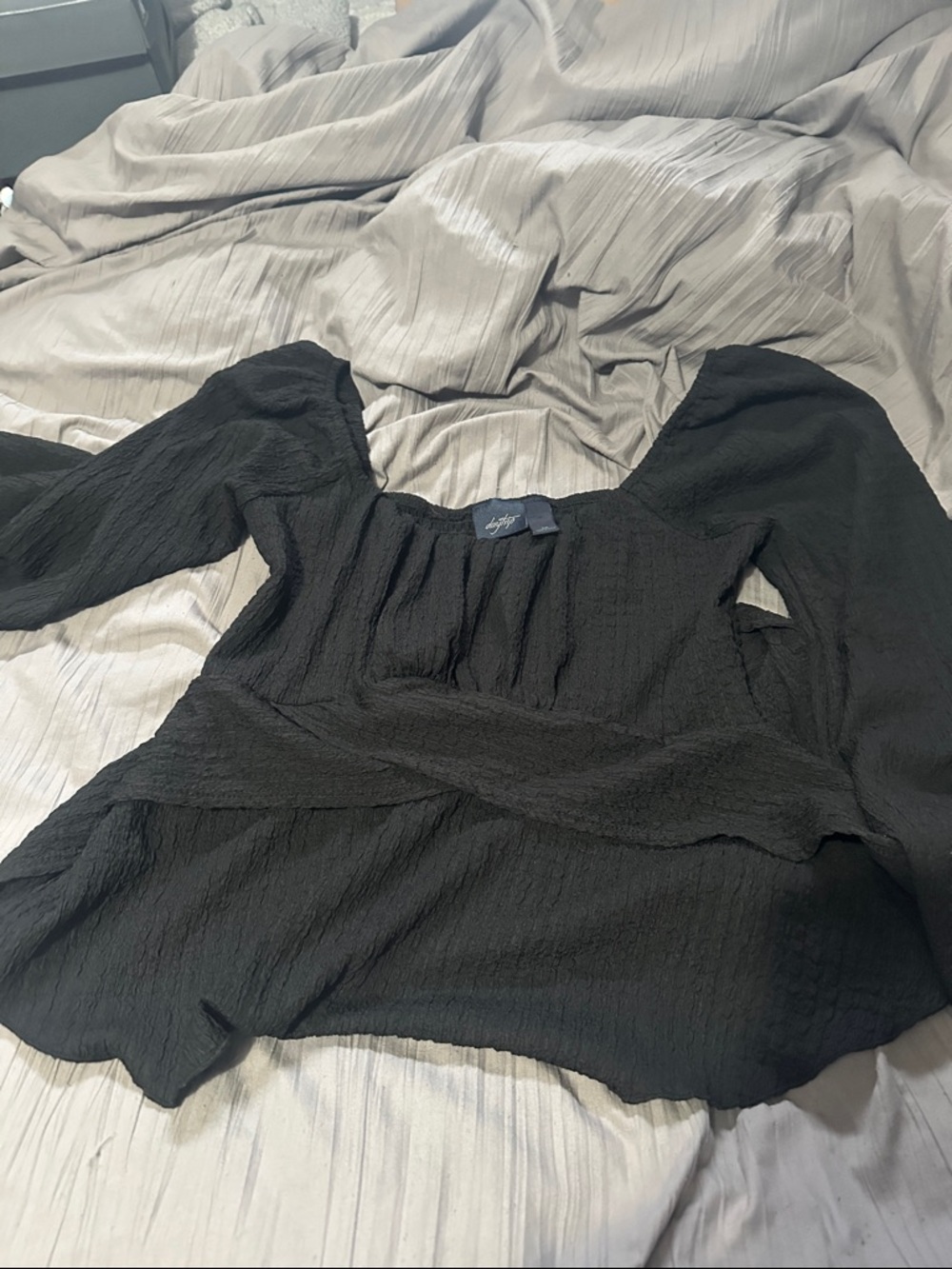 Daytrip Black Square-Neck Textured Peasant Blouse